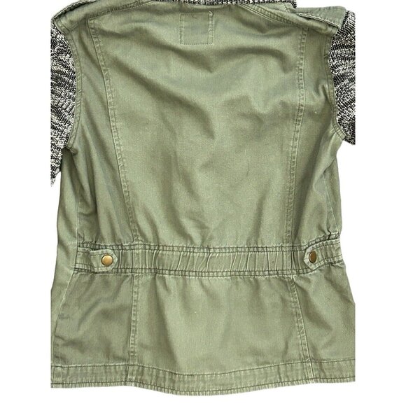 Mudd Cotton Hooded Collared Button Up Long Sleeve Jacket Green/Black Medium - Picture 6 of 7